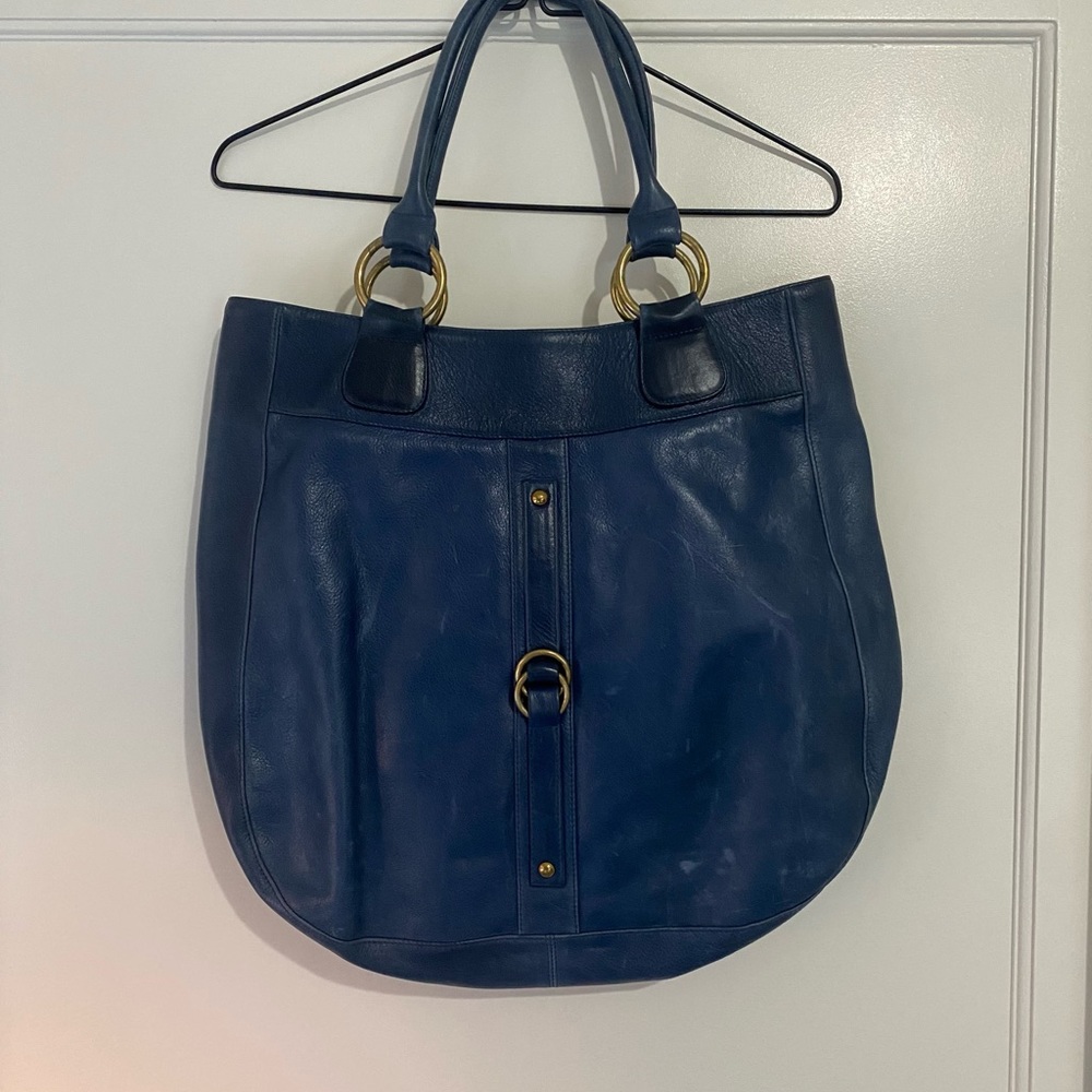 Rachel Nasvik Blue Leather Tote